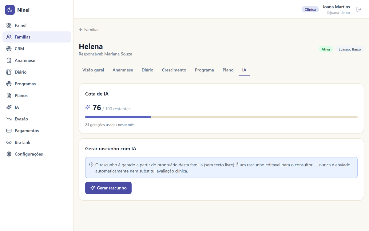 IA gerando rascunho de plano do sono na Ninei
